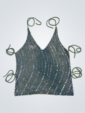 Upcycled Sequin Embellished Halter Top