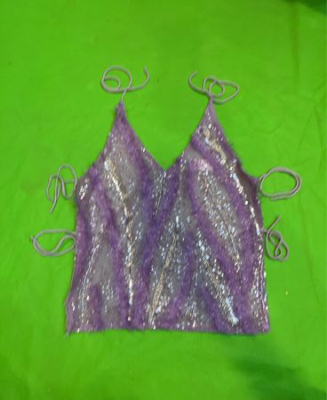 Upcycled Purple sequined halter top with tie details