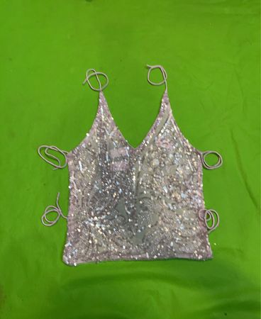 Upcycled Sparkly sequin cami top with tie straps