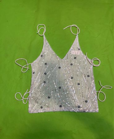 Upcycled Sequin Embellished Camisole Top with Tie Straps