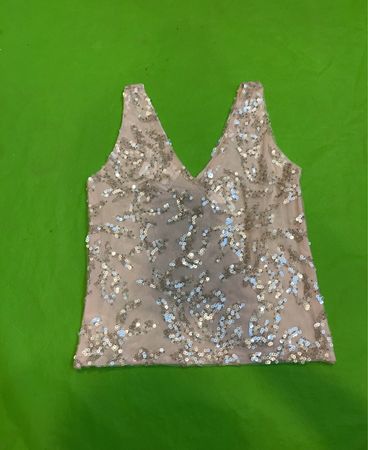 Upcycled Sequin Embellished V-Neck Tank Top