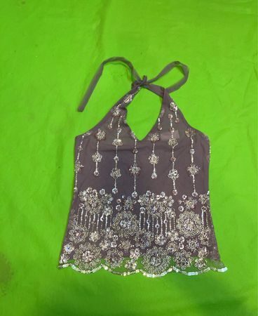 Upcycled Sheer Beaded Halter Top