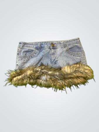 Upcycled Style & Co Jeans Denim Minirock mit Fellbesatz
