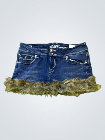 Upcycled WallFlower Denim Minirock mit Pelzbesatz