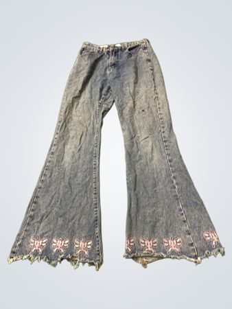 Bell Bottom Jeans with Butterfly Embroidery