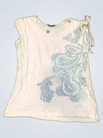 Julie Guerlande Weißes Ärmelloses T-Shirt mit Blauem Paisley-Muster