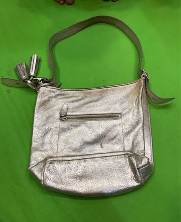 Coach Silver Leather Shoulder Bag with Tassels