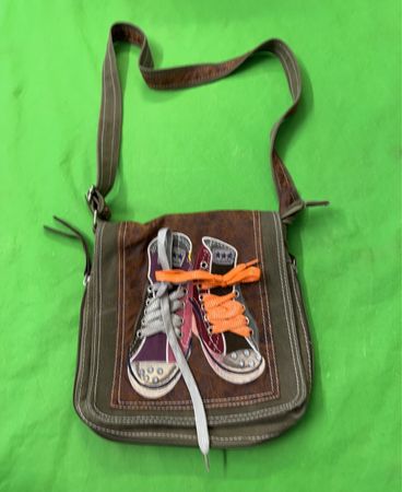 Vintage Vanguard Canvas Crossbody Bag with Shoe Applique