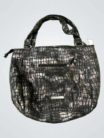 Schwarze strukturierte Schultertasche mit Rüschen