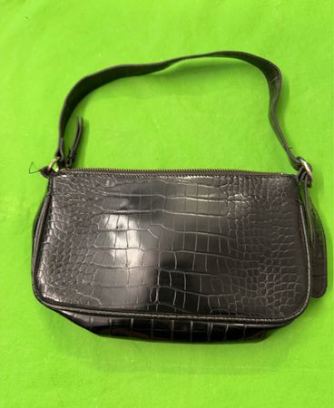 Schwarze Krokodilleder Schultertasche