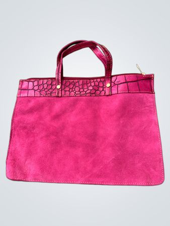 Rosa Wildleder-Handtasche mit Krokodil-Prägung