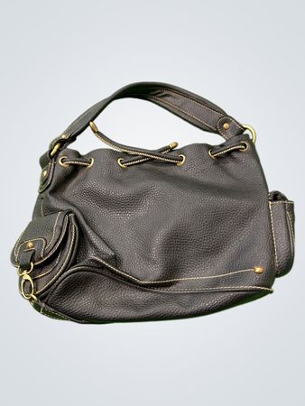 STONE Schwarze Leder Zugband Umhängetasche