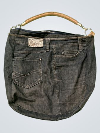 Denim-Tasche mit Ledergriff
