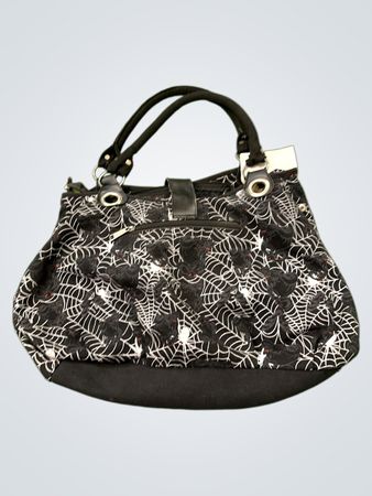 Schwarze Handtasche mit Spinnennetzdruck