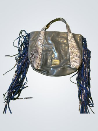 Pabia Graue Leder Schlange Druck Fransen Tote Tasche