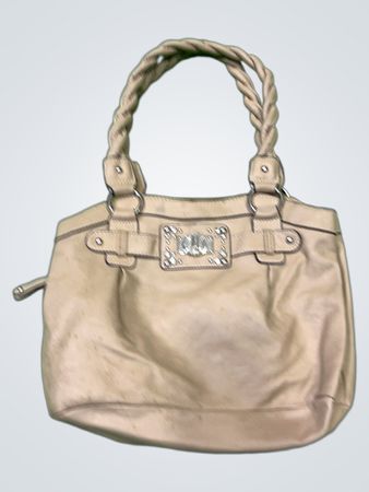Beige Handtasche mit geflochtenen Griffen