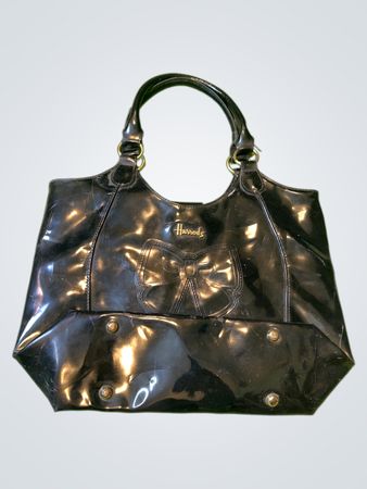 Harrods Black Patent Bow Handtasche