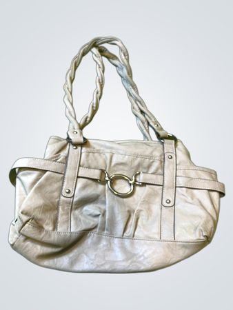 Beige Lederhandtasche mit gedrehten Riemen