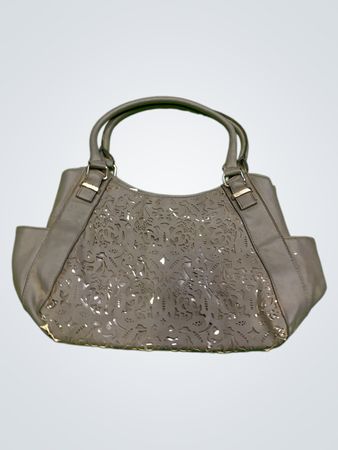 Apt 9 Graue Kunstleder-Tote-Tasche mit floralem Ausschnitt-Detail