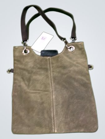 Olivgrüne Wildleder-Handtasche mit braunen Riemen