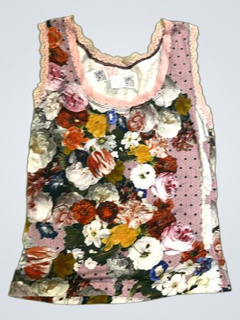 Floral print tank top with lace trim