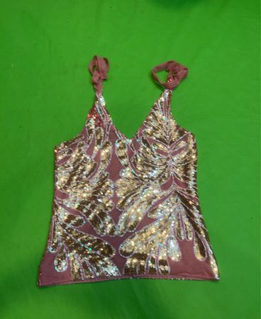 Upcycled Paillettenverzierte Spaghettitop