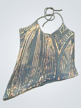 Upcycled hellblaues Pailletten-Haltertop