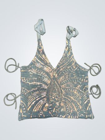 Upcycled Pailletten verziertes V-Ausschnitt Tanktop mit Bindegurten