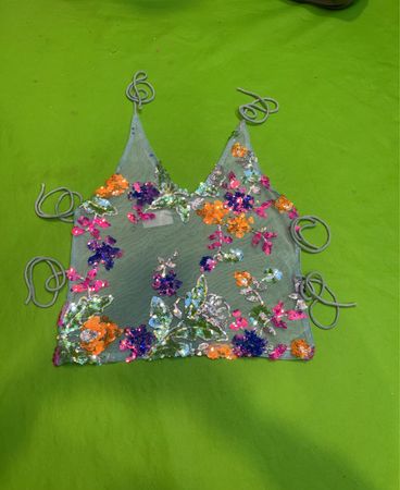 Upcycled Sheer Sequin Floral Crop Top