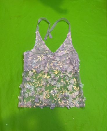 Upcycled transparente Blumenapplikation Halter-Top