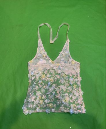 Upcycled Sheer Floral Applique Tank Top