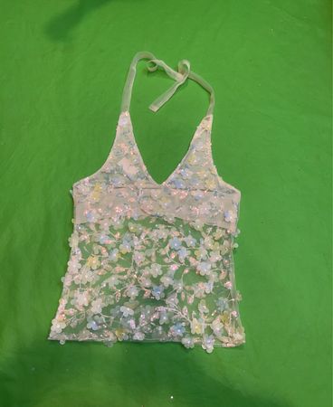 Upcycled Transparente Blumendekorierte Haltertop
