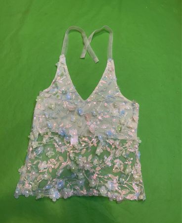 Aufgearbeitetes transparentes Blumenausschneide-Haltertop