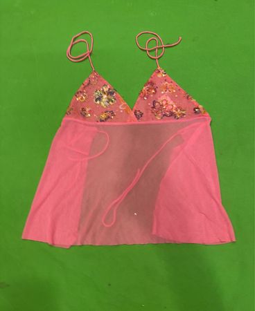 Upcycled Pink Mesh Babydoll mit Pailletten