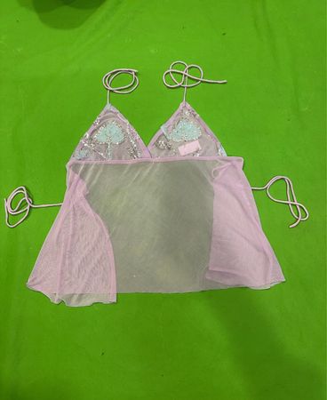 Upcycled Pink Mesh Durchsichtiger Top