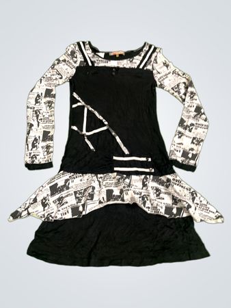 My Collection Black and White Newspaper Print Dress