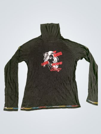 GRIFFA Black Turtleneck Long Sleeve Shirt with Graphic Print