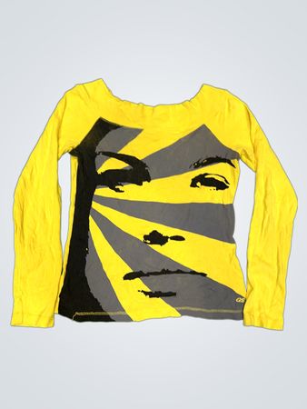 QS STYLE Yellow Long Sleeve Face Graphic T-Shirt