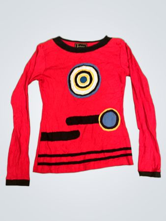Red Long Sleeve Shirt with Graphic Design