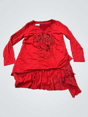 Red Ruffled Tunic with Graphic Print