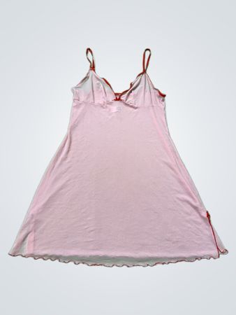 Pink Slip Dress with Red Trim