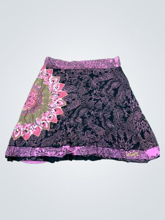 Desigual Women's Black Pink Paisley Print Midi Skirt XL