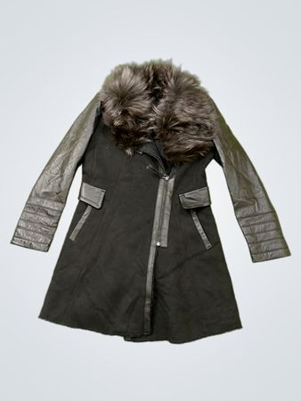 ARDENTMIZ Women's Black Faux Fur Collar Coat