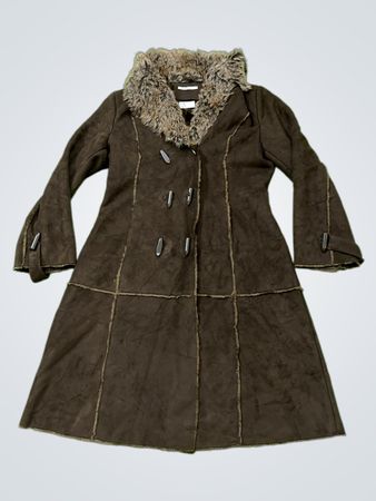 Xanaka Brown Faux Suede Coat with Fur Collar