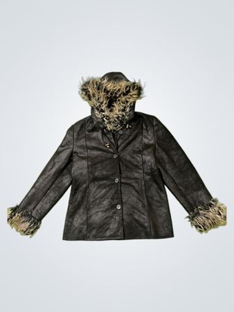 Elegance Collection Women's Faux Fur Trimmed Hooded Jacket