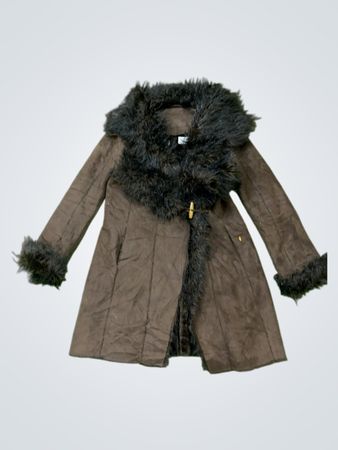 Brown Faux Fur Trimmed Coat