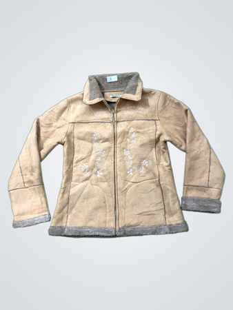 BACCI Women's Beige Embroidered Faux Suede & Sherpa Lined Jacket