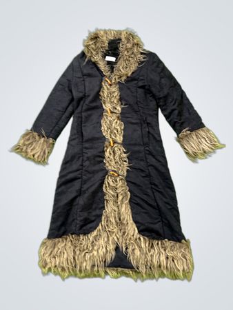 ELISA IMMA GINE Black Fur Trimmed Long Coat