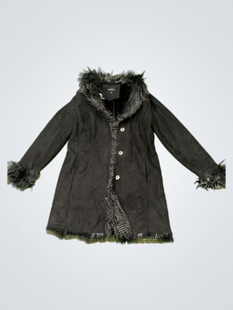 Caroll Black Faux Fur Trimmed Coat