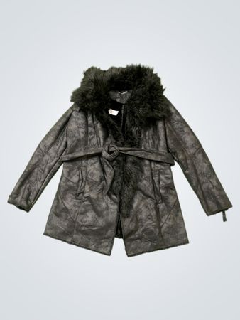 Le JARRET Black Faux Fur Trimmed Belted Coat